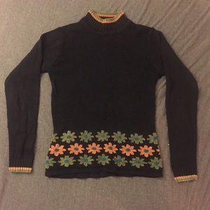 VINTAGE Mockneck Chenille Floral Sweater